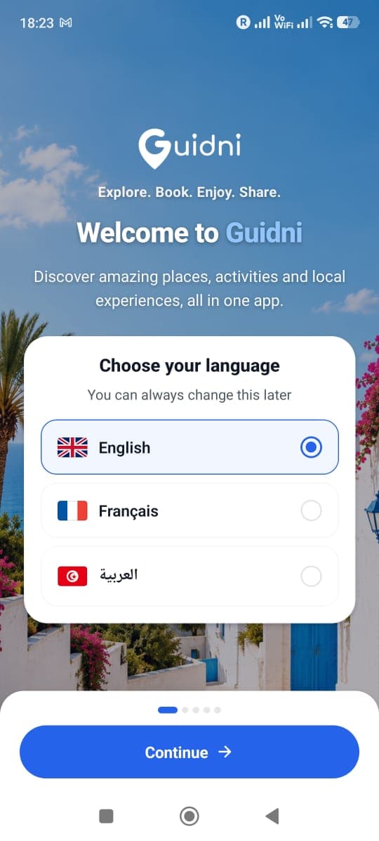 Guidni — mobile onboarding screen